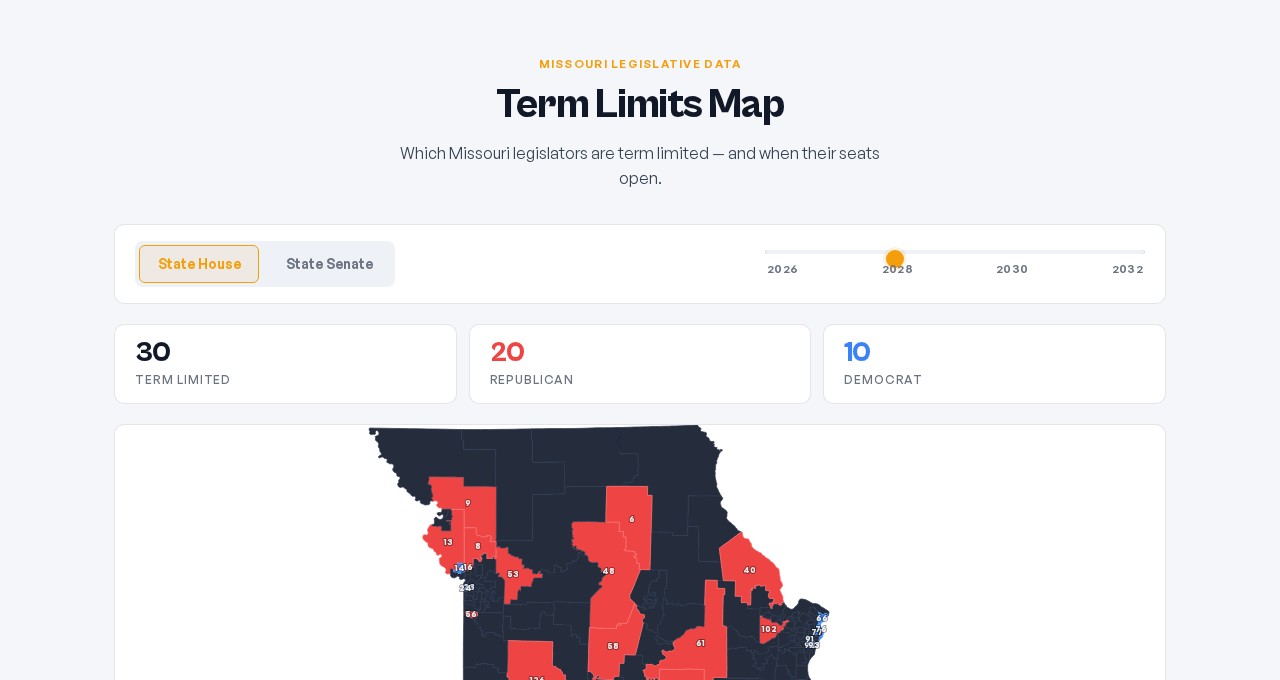 Term limits map showing highlighted House districts for 2028